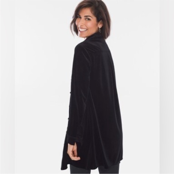 Chicos Size 0 (Small) Black Velvet Button Down Tunic Top - Picture 2 of 5
